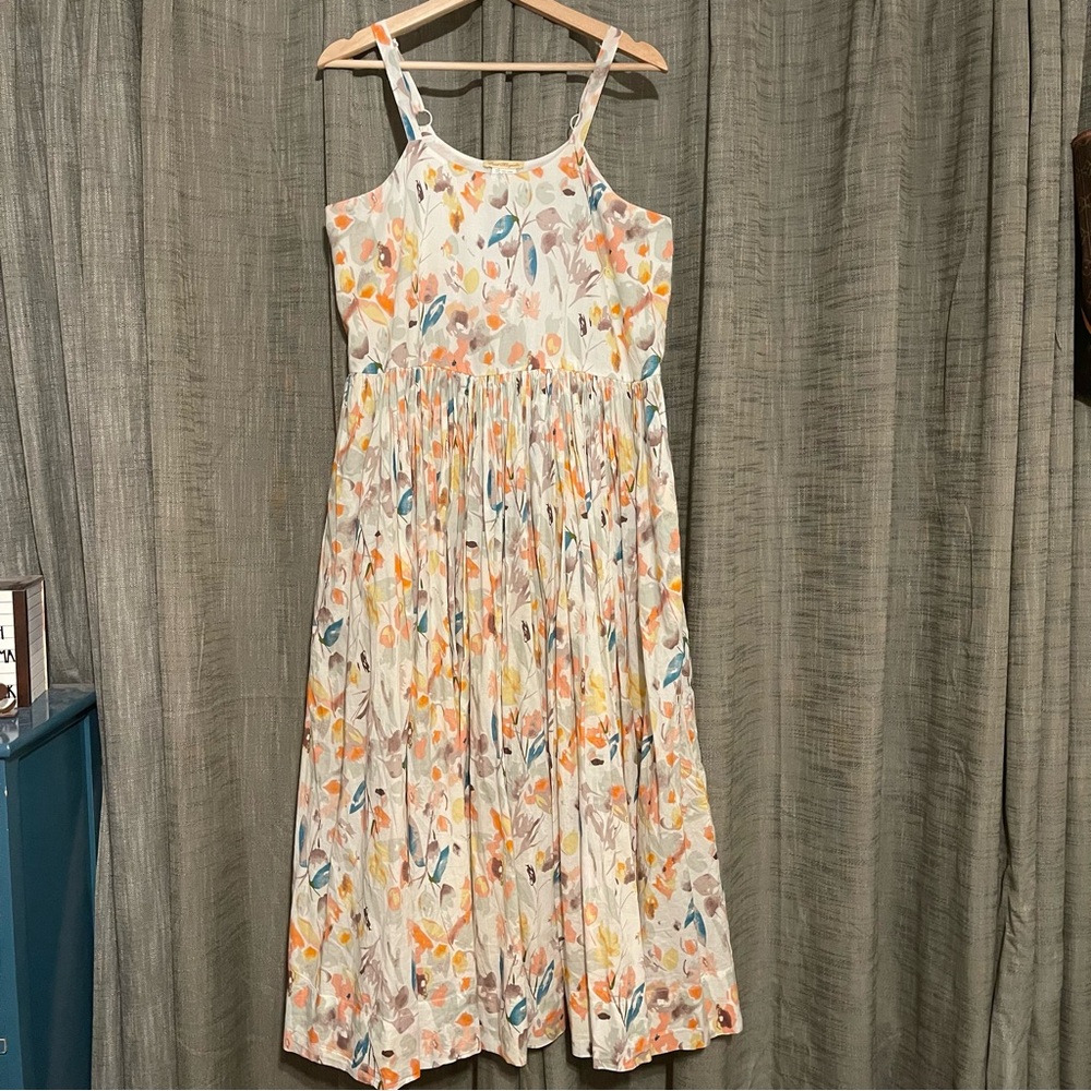 Sweet Magnolia Women’s 100% Cotton Maxi Dress Size Med Floral Pleated Sundress